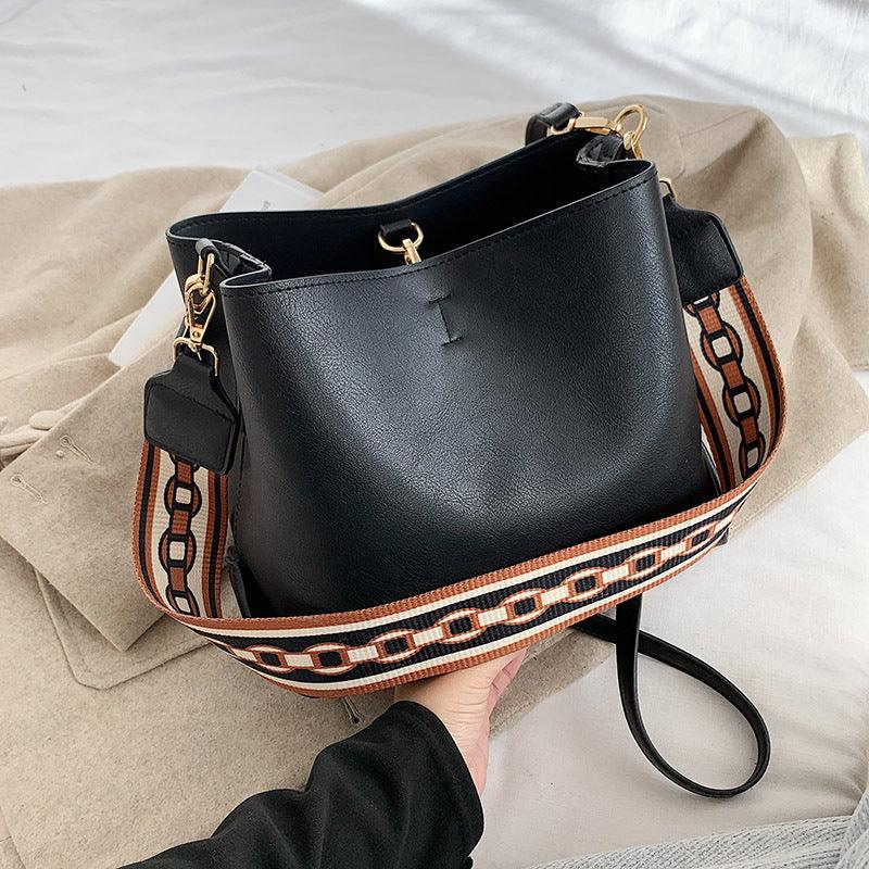 One Shoulder Wide Shoulder Strap Bucket Bag - MRSLM