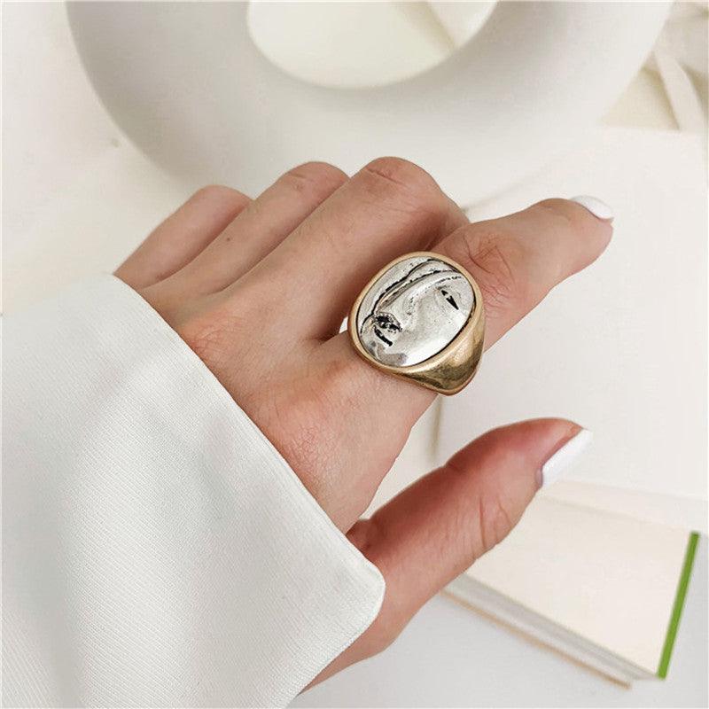 Gold Two-tone Exaggerated Geometric Mask Ring