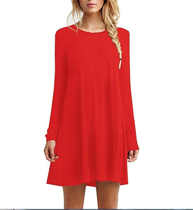 Solid color long-sleeved loose slim dress - MRSLM