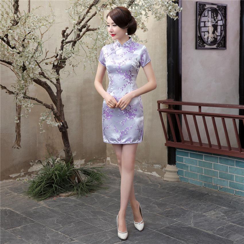 Women's Plum Blossom Short Cheongsam Modified Traditional Chinese Style Robe Dress