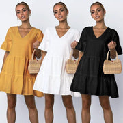 v-neck short sleeve skirt dress - MRSLM