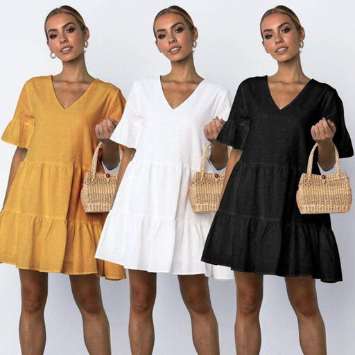 v-neck short sleeve skirt dress - MRSLM