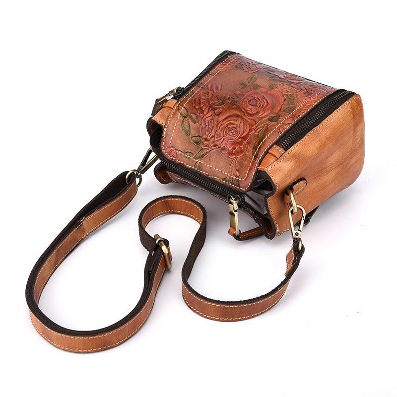 Vintage Embossed Leather Bucket Shoulder Handbag