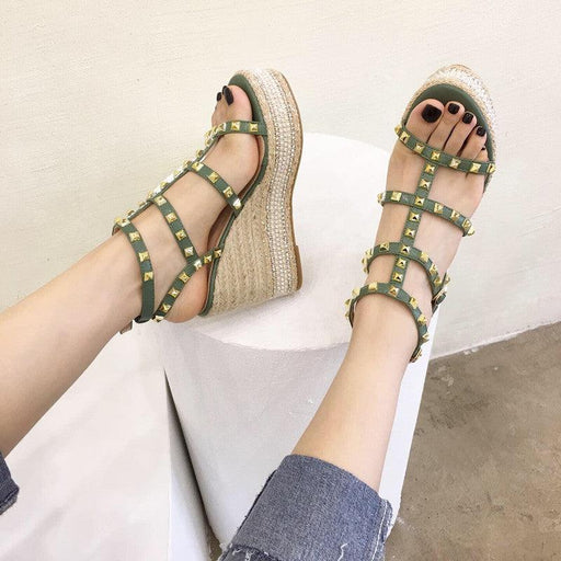 studded platform roman sandals, view 2 - MRSLM