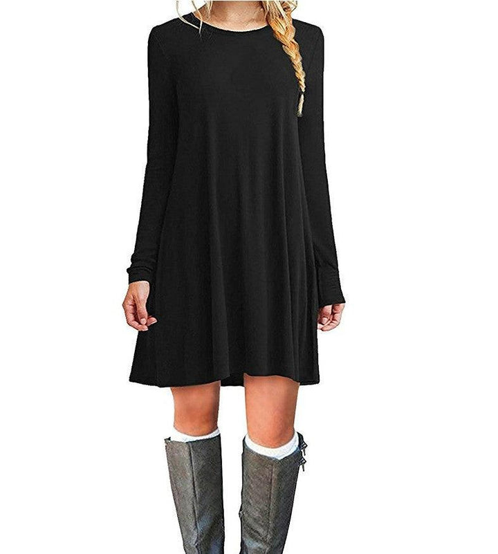 Solid color long-sleeved loose slim dress - MRSLM