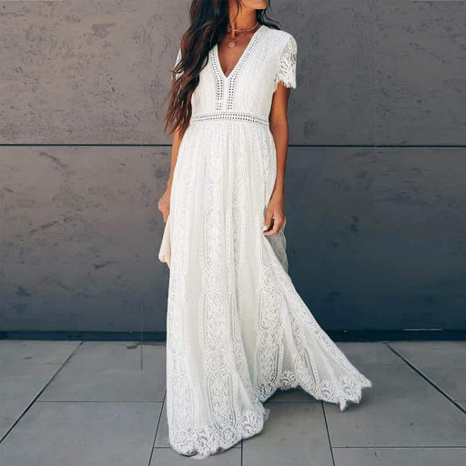 women's white lace maxi dress - MRSLM