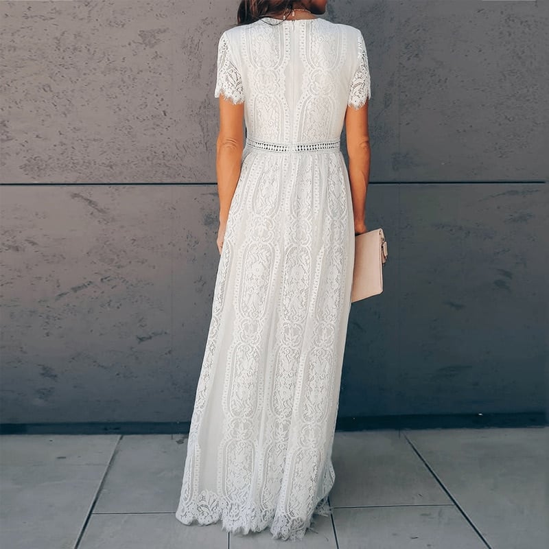 women's white lace maxi dress, view 4 - MRSLM