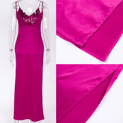 High-waisted maxi satin dress, view 9 - MRSLM
