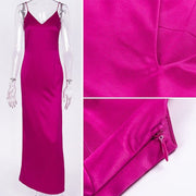 High-waisted maxi satin dress, view 8 - MRSLM