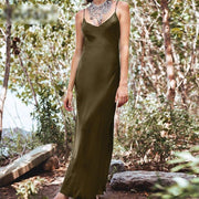 High-waisted maxi satin dress, view 4 - MRSLM