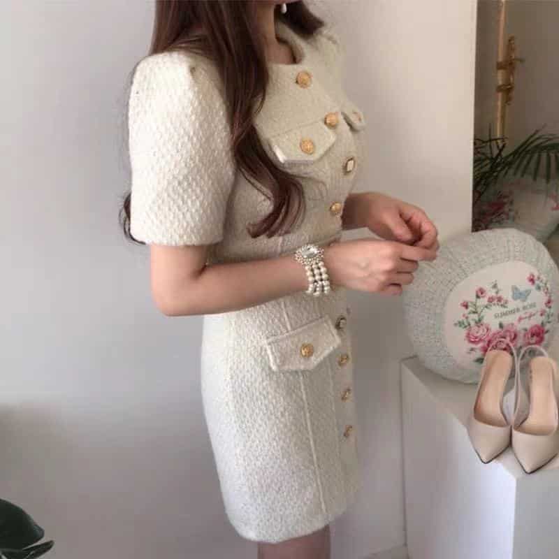 elegant short sleeved dress, view 4 - MRSLM
