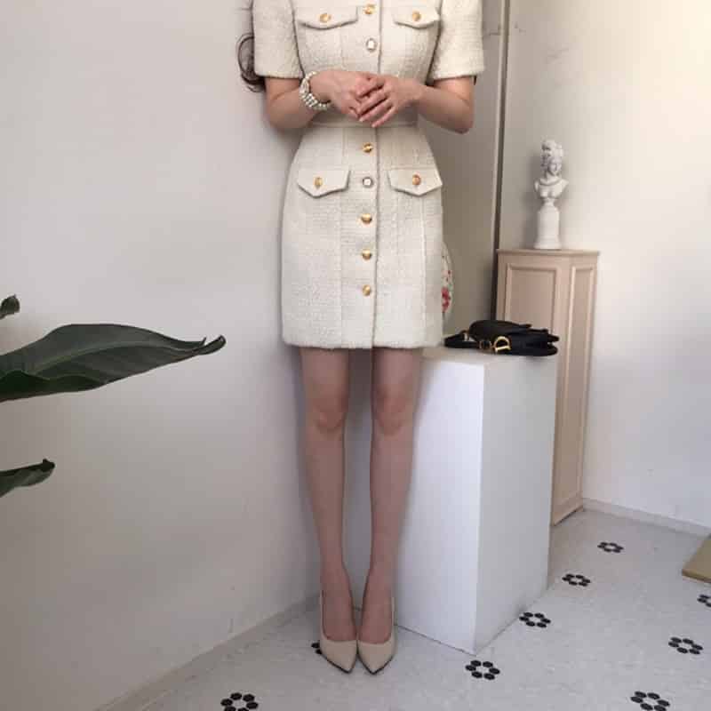 elegant short sleeved dress, view 6 - MRSLM
