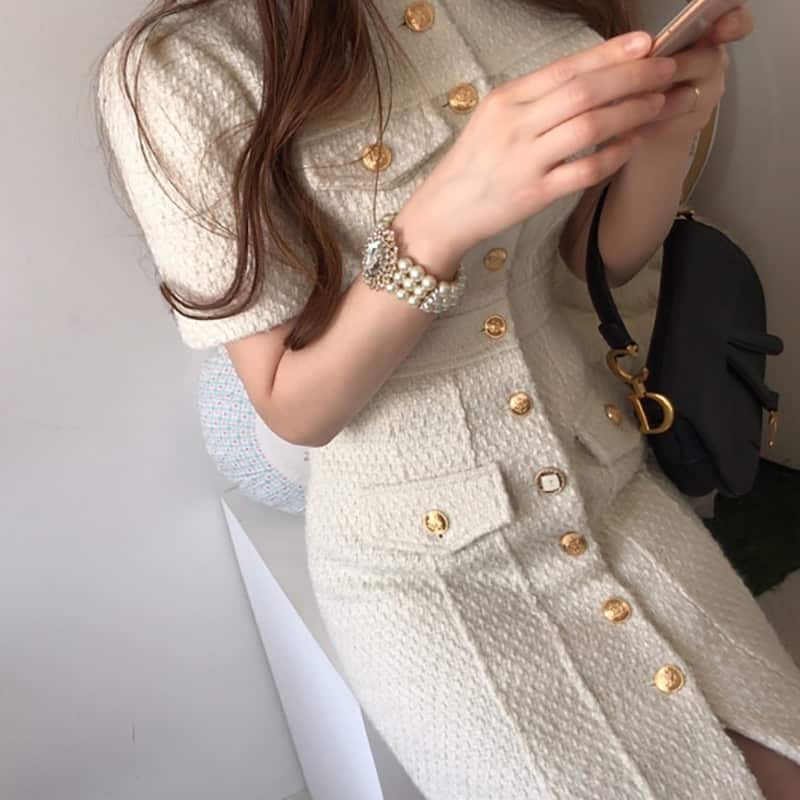 elegant short sleeved dress, view 5 - MRSLM