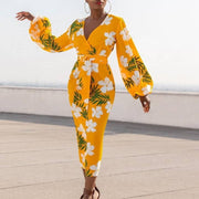 yellow floral printed dress for women - MRSLM