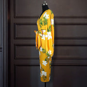yellow floral printed dress for women, view 4 - MRSLM