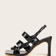 Women's retro thick-heeled hollow pleated sandals, view 3 - MRSLM