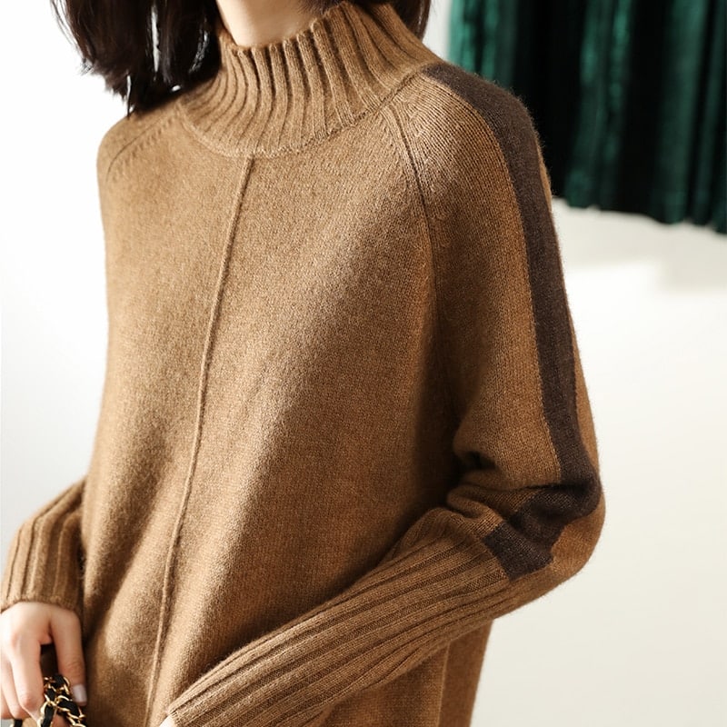 women's contrast sleeve knitted dress, view 7 - MRSLM
