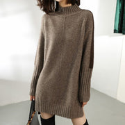 women's contrast sleeve knitted dress, view 2 - MRSLM