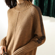 women's contrast sleeve knitted dress, view 4 - MRSLM