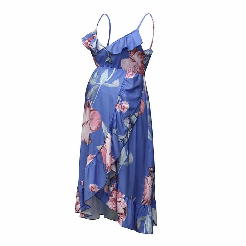maternity floral ruffle sundress, view 6 - MRSLM