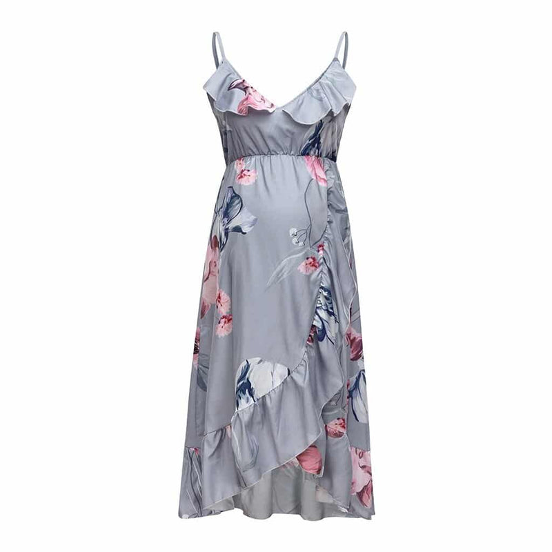 maternity floral ruffle sundress, view 4 - MRSLM