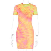 rainbow neon tie dye mini dress, view 2 - MRSLM