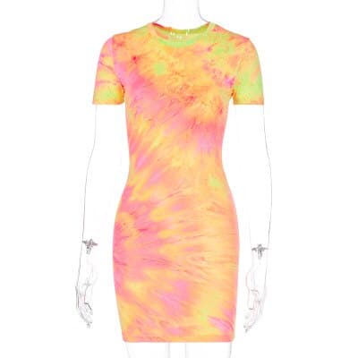 rainbow neon tie dye mini dress, view 2 - MRSLM