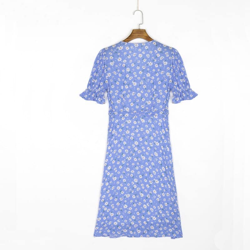 Women's Casual Floral Printed V-Neck Belted Slim Dress