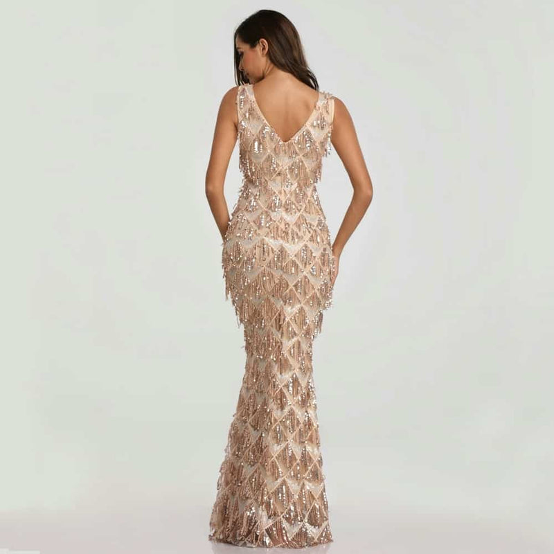 elegant long sequined dress, view 5 - MRSLM