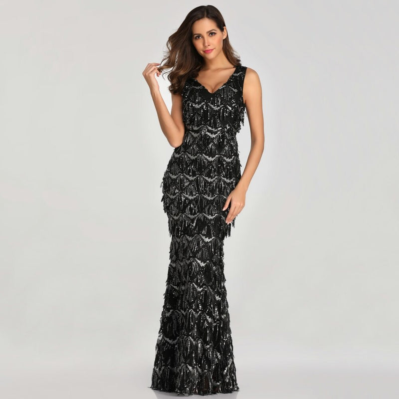 elegant long sequined dress, view 3 - MRSLM
