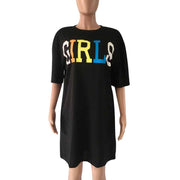 straight dress with rainbow letters print, view 3 - MRSLM