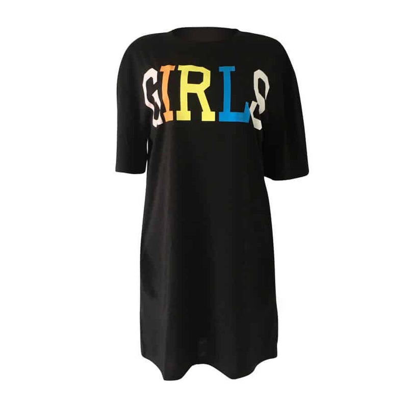 straight dress with rainbow letters print, view 2 - MRSLM
