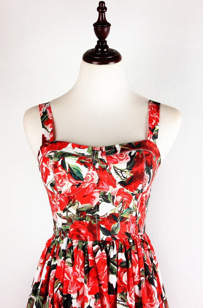Women's red roses dress, view 6 - MRSLM