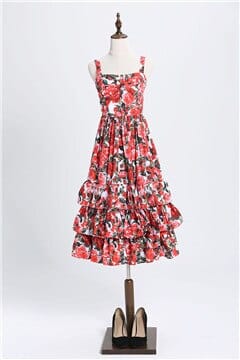 Women's red roses dress, view 2 - MRSLM