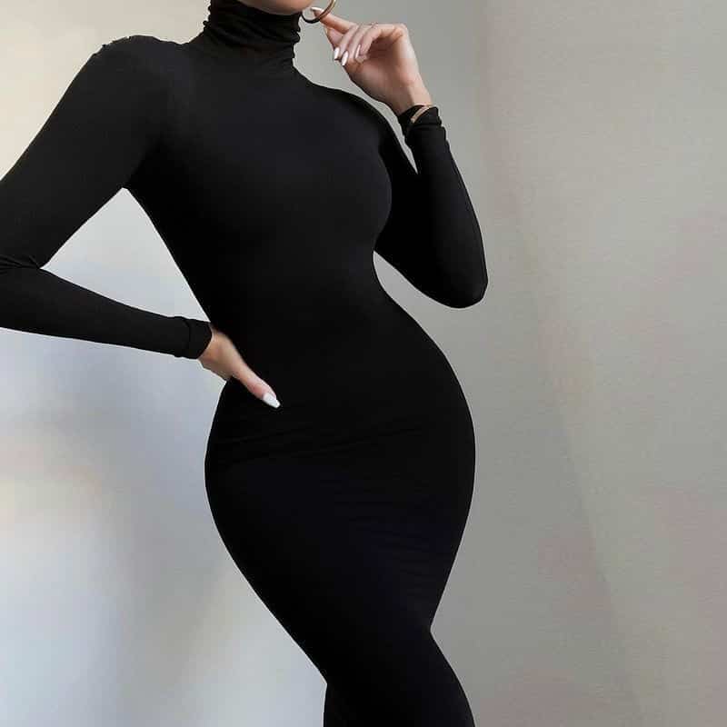 women's turtleneck maxi dress, view 9 - MRSLM