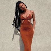 backless maxi dress with cutouts, view 3 - MRSLM
