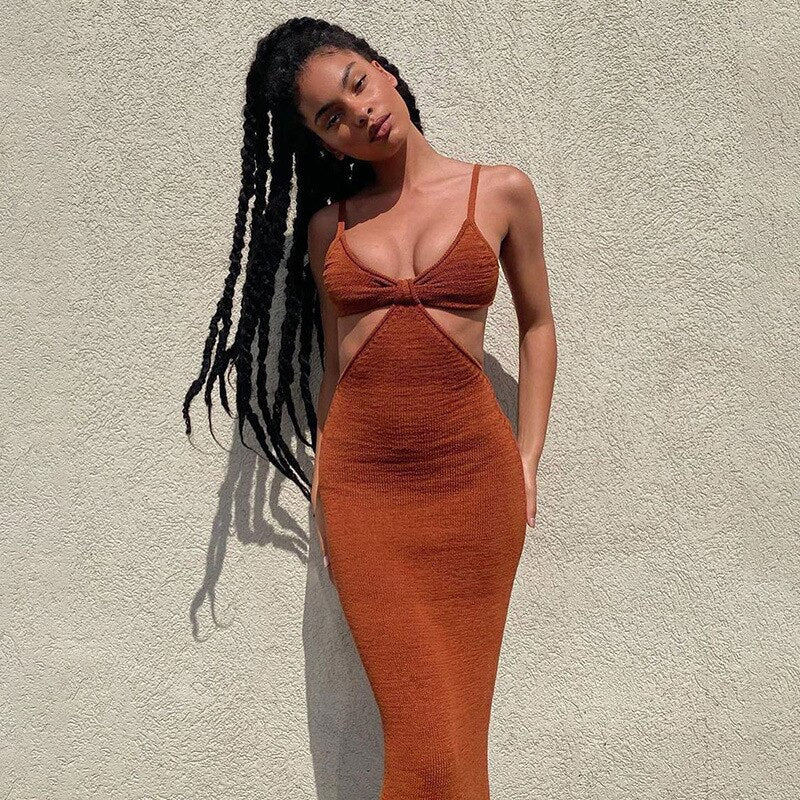 backless maxi dress with cutouts, view 3 - MRSLM