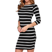 casual striped long sleeve dress, view 3 - MRSLM
