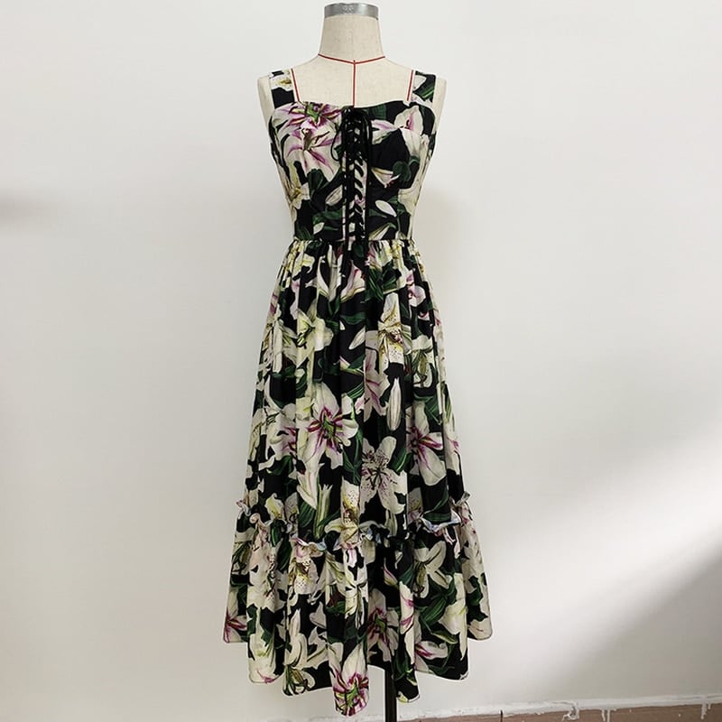 lily print lacing up dress, view 2 - MRSLM