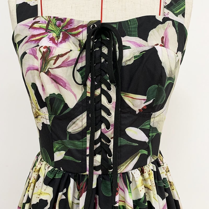 lily print lacing up dress, view 4 - MRSLM
