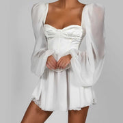 vintage lantern sleeve mini dress, view 2 - MRSLM