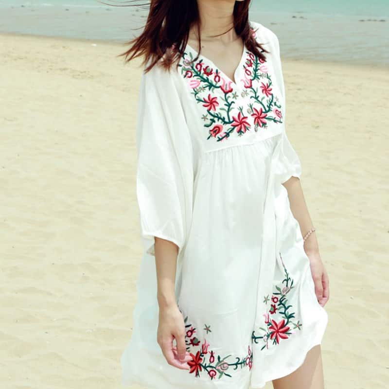 women's vintage embroidered mini dress, view 3 - MRSLM