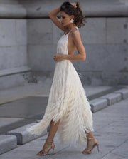 high waist asymmetrical dress, view 6 - MRSLM