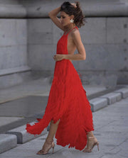 high waist asymmetrical dress, view 8 - MRSLM