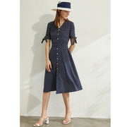 women's dot printed v-neck high waist dress, view 7 - MRSLM