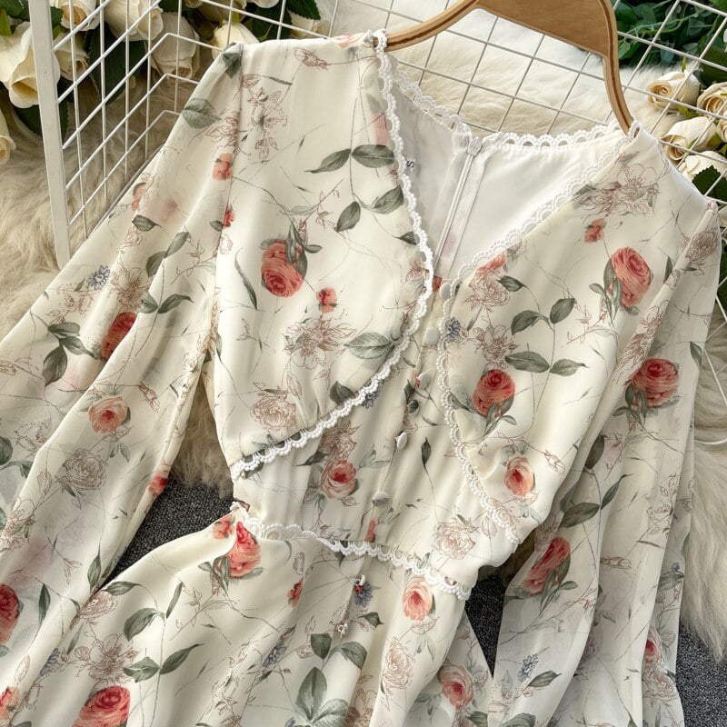Women's floral printed mini dress with buttons, view 7 - MRSLM