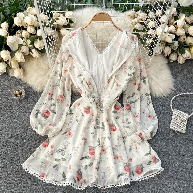 Women's floral printed mini dress with buttons, view 3 - MRSLM