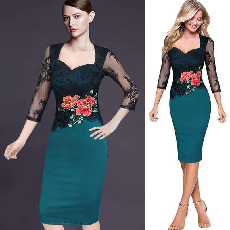 vintage floral lace pencil dress, view 4 - MRSLM