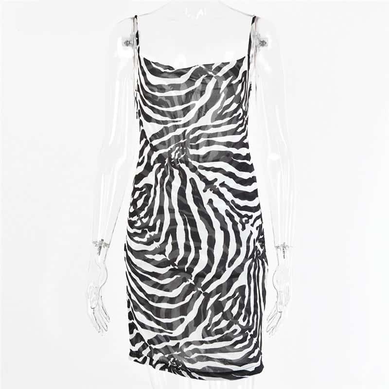 Zebra print spaghetti strap dress, view 2 - MRSLM