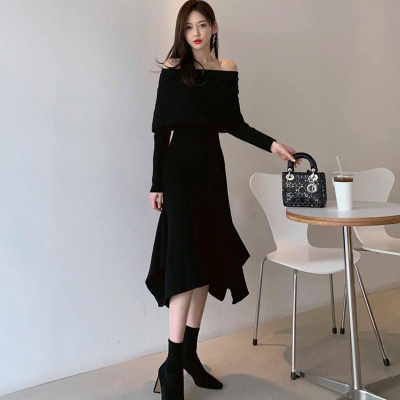 slash neck knitting dress - MRSLM